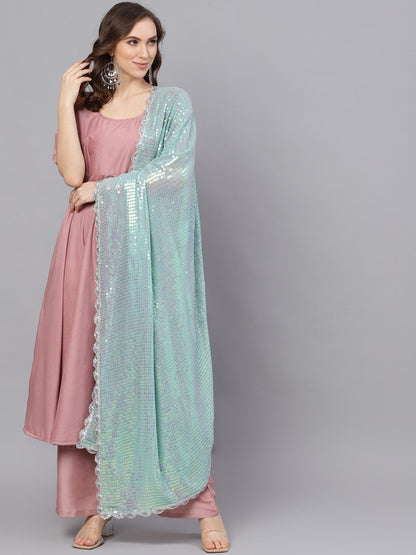 Women's  Pink & Turquoise Blue Printed Kurta with Palazzos & Dupatta