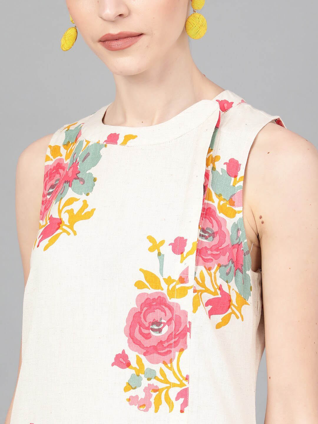 Women's  Off-White & Pink Printed Straight Kurta