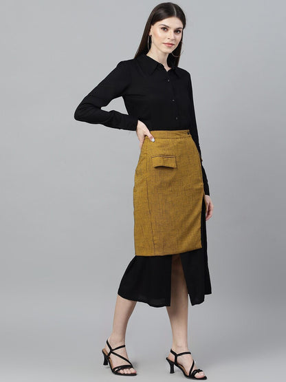Women's  Black Checked A-Line Dress