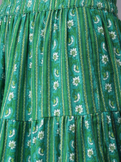Women's  Green & Off-White Printed Kurta with Skirt
