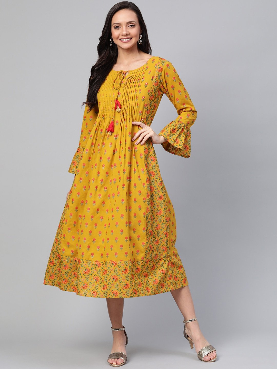 Women's Mustard Printed Dress