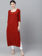 Women's  Red & Black Striped Straight Kurta