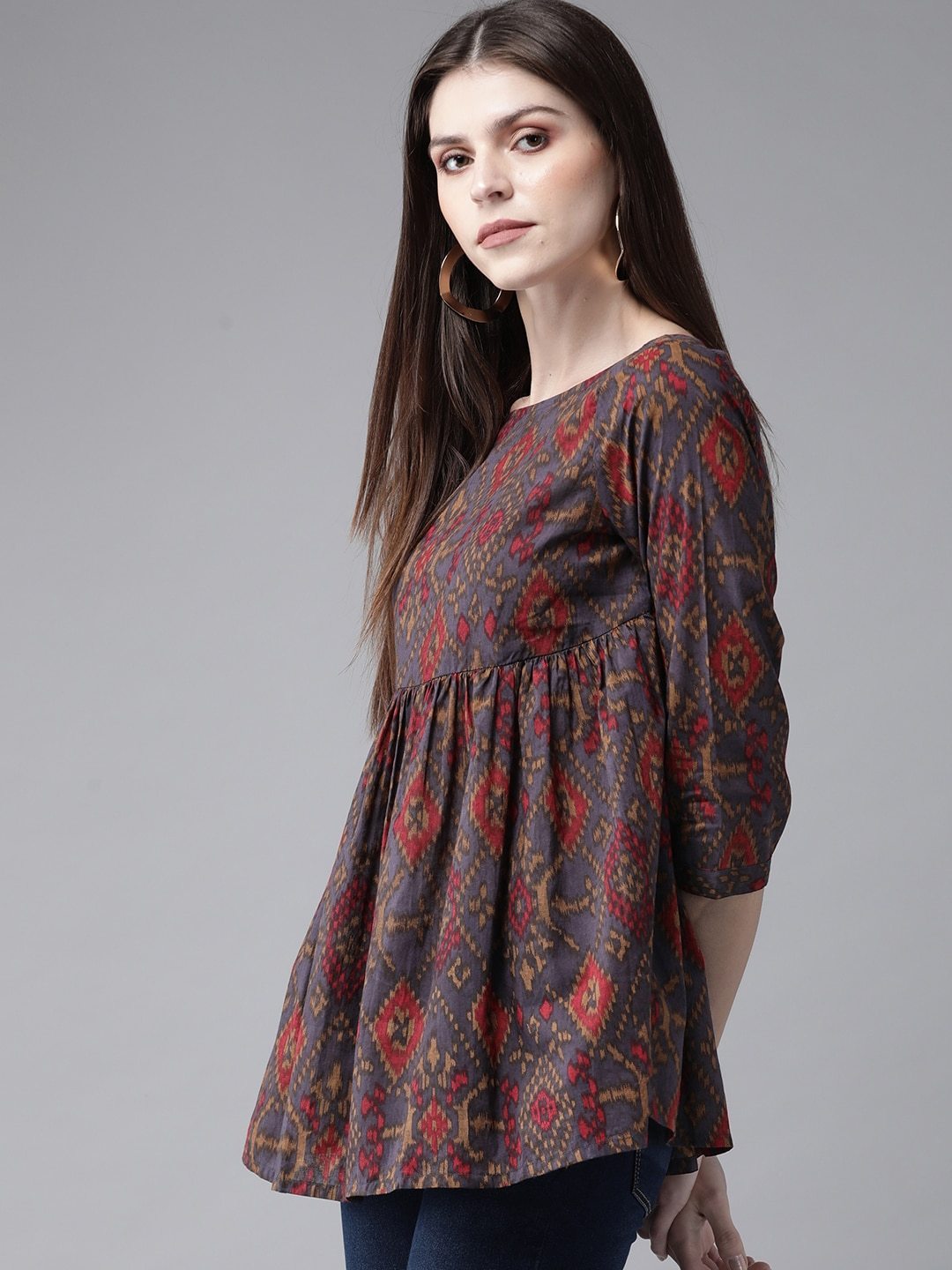 Women's Blue & Brown Printed Tunic