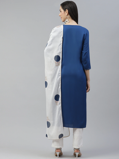 Women's Royal Blue & Offwhite Kurta Set