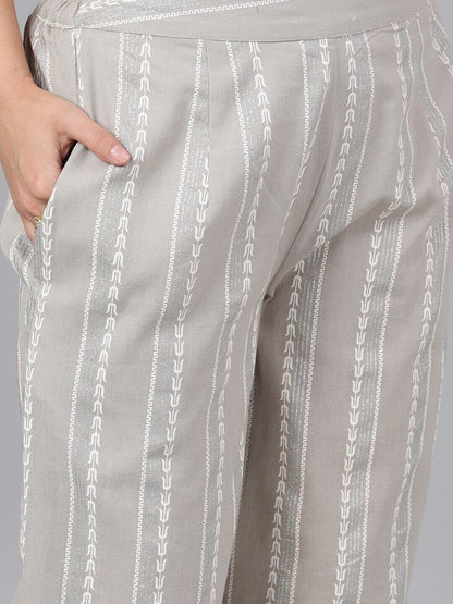 Women's  Grey & Off-White Printed Straight Palazzos
