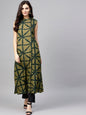 Women's  Olive Green Printed Sleeveless Straight Kurta