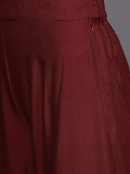 Women's  Grey & Maroon Printed Kurta with Palazzos