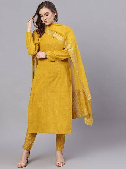 Women Yellow Kurta with Trousers & Dupatta by AKS (3 P