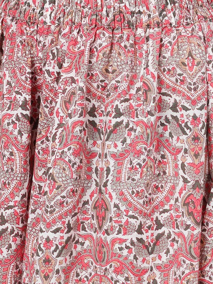 Women's  Peach-Coloured & Grey Printed Kurta with Skirt & Dupatta