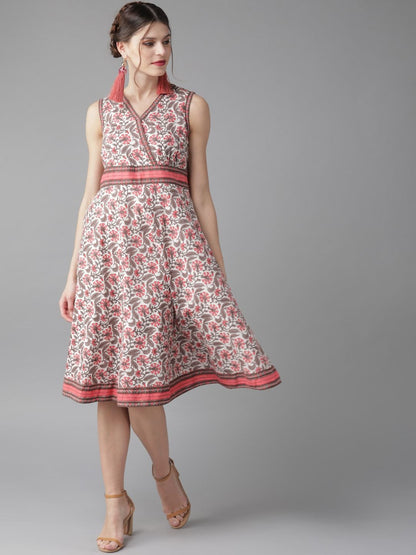 Women's  White & Pink Printed Wrap Dress