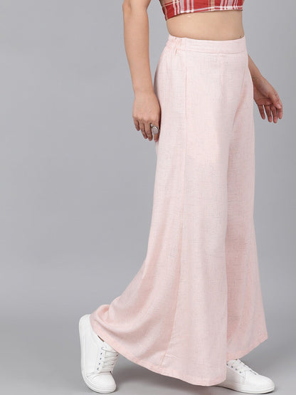 Women's  Pink Solid Flared Palazzos