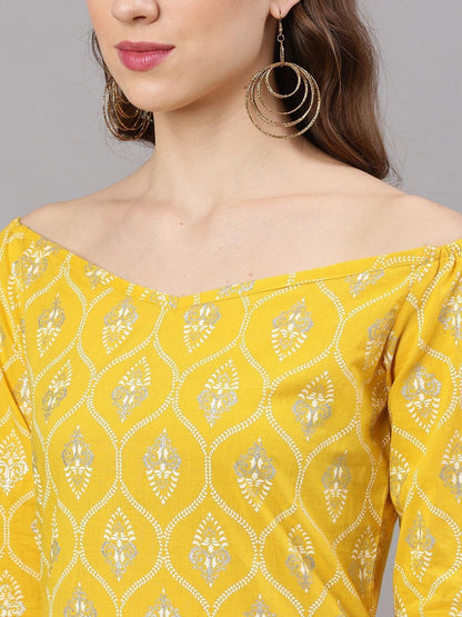 Women's  Yellow Printed Straight Kurta