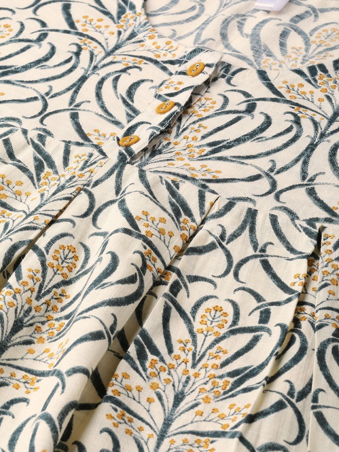Women's  Cream-Coloured & Navy Blue Printed Tunic