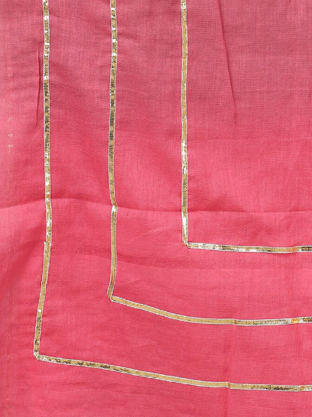 Women's  Peach-Coloured & Grey Printed Kurta with Skirt & Dupatta