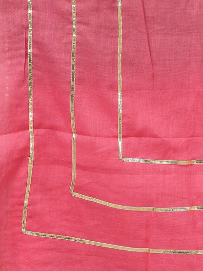 Women's  Peach-Coloured & Grey Printed Kurta with Skirt & Dupatta