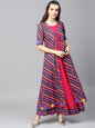 Women's  Blue & Magenta Leheriya Print Layered Anarkali Kurta