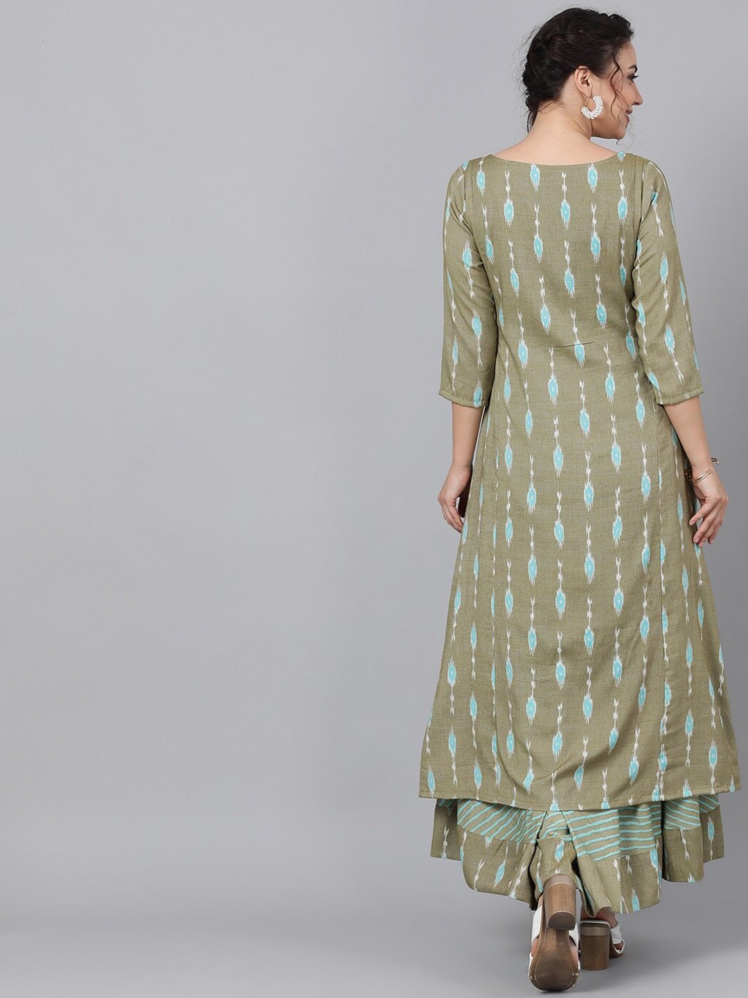 Women's  Green Printed Layered Maxi Dress