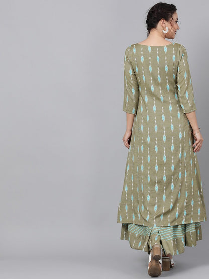 Women's  Green Printed Layered Maxi Dress