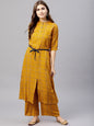 Women's  Mustard Yellow Checked A-Line Kurta