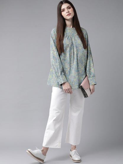 Women's  Blue & Yellow Printed Tunic