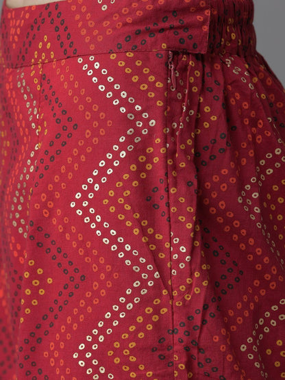 Women's  Maroon & Golden Printed Kurta with Palazzos