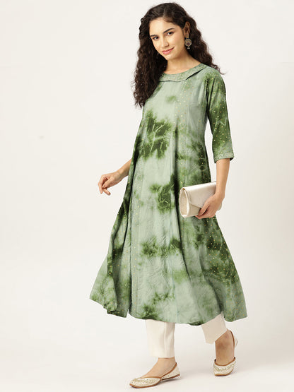 Women's Flared A-Line Dress (Green)