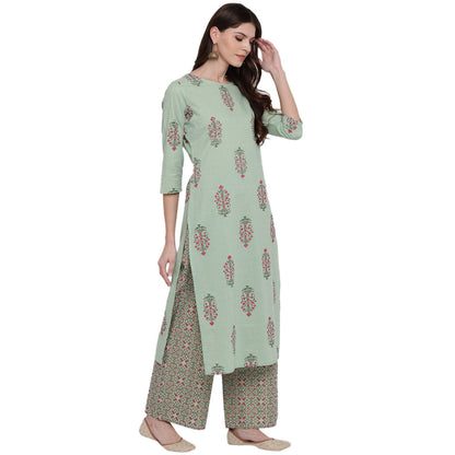 Women's Light Green Cotton Kurta By Vbu