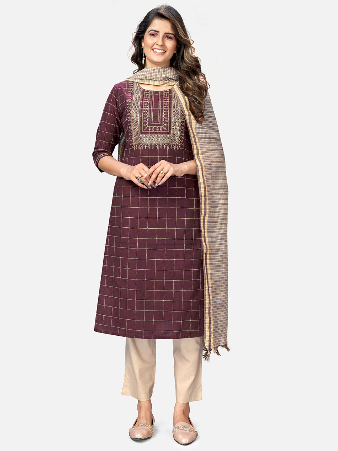 Women's Purple Cotton Kurta With  Pant & Dupatta By Vbyuz (3