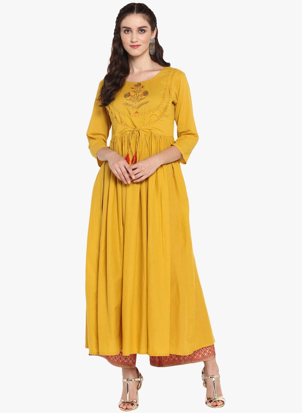 Women's Mustard Embroidered A Line Kurta