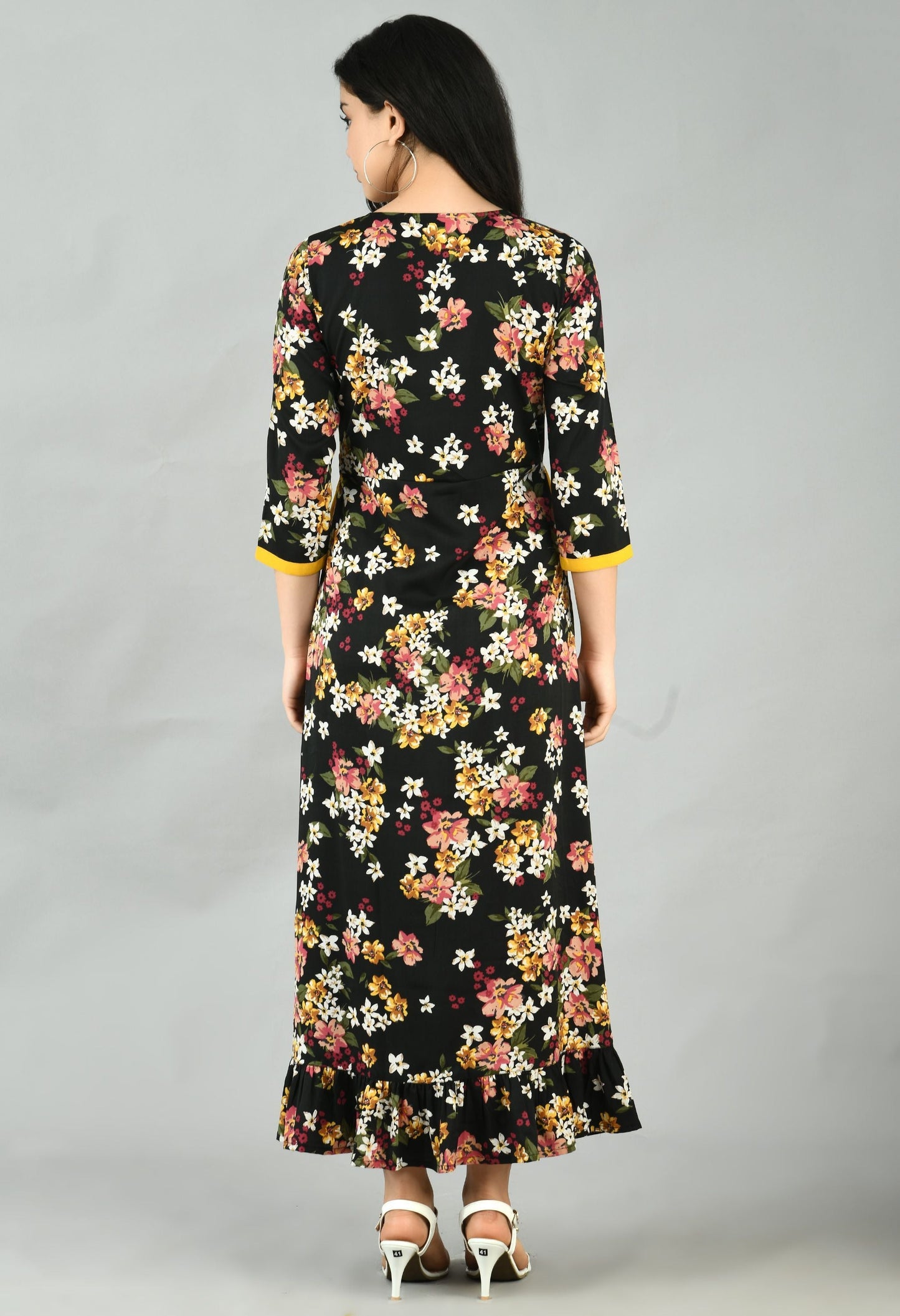 Women's Multi Polyester Printed 3/4 Sleeve Round Neck Casual Dress