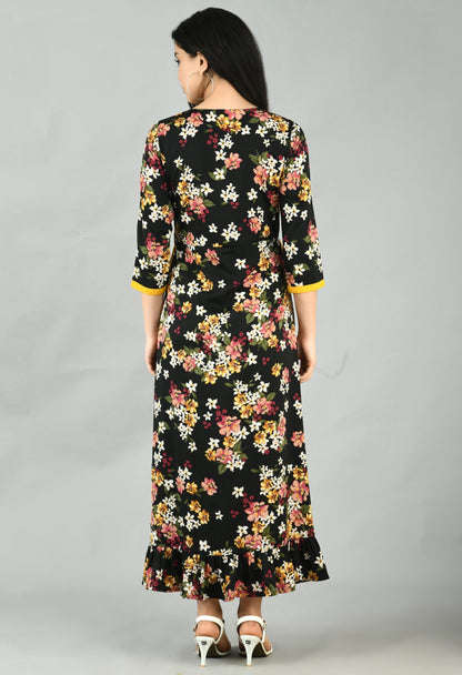 Women's Multi Polyester Printed 3/4 Sleeve Round Neck Casual Dress