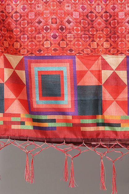 Women's Red Color Art Silk Digital Printed Dupatta