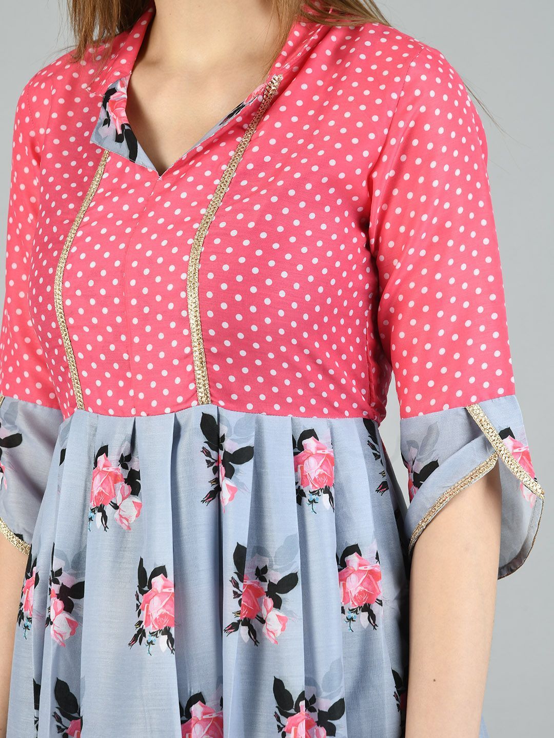 Women's Multi Polyester Printed 3/4 Sleeve Shirt Coller Casual Dress