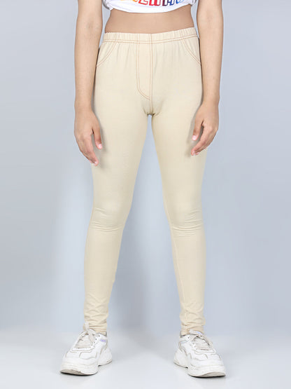 Girl's Cotton Jeggings- Blue - S