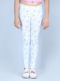 Girl's Heart Printed Leggings With Flat Waistband- White - S