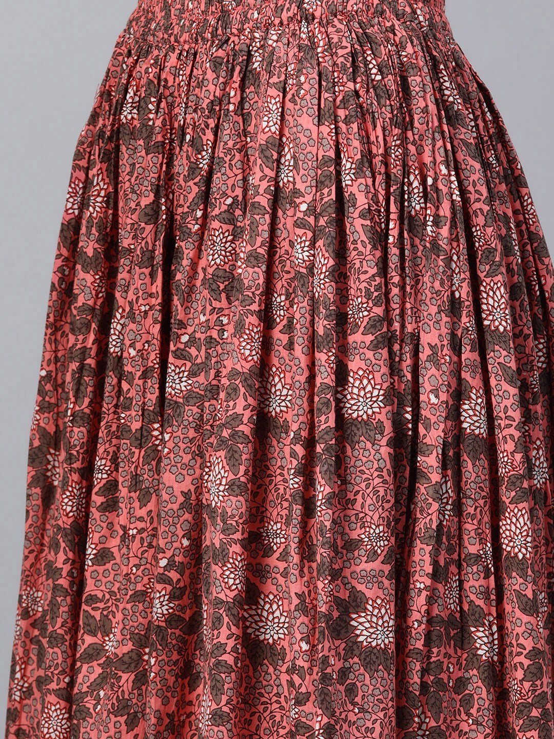 Women's  Pink & Charcoal Grey Ethnic Printed Kurta with Skirt & Dupatta