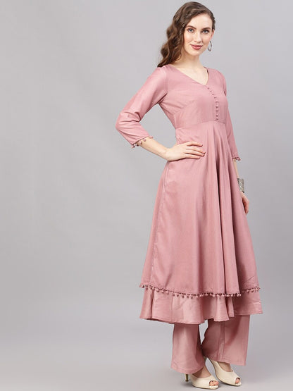 Women's  Pink Solid Kurta with Palazzos