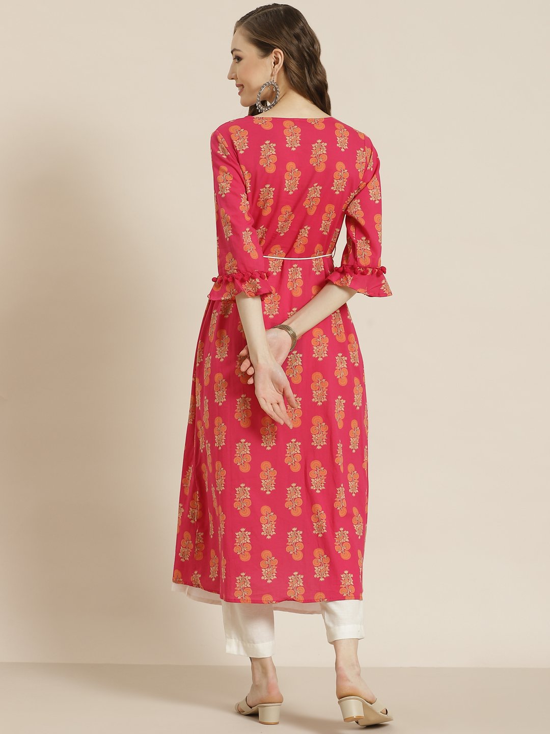 Women's Juniper Fuschia Rayon Embroidered Jacket Style Kurta