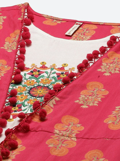 Women's Juniper Fuschia Rayon Embroidered Jacket Style Kurta