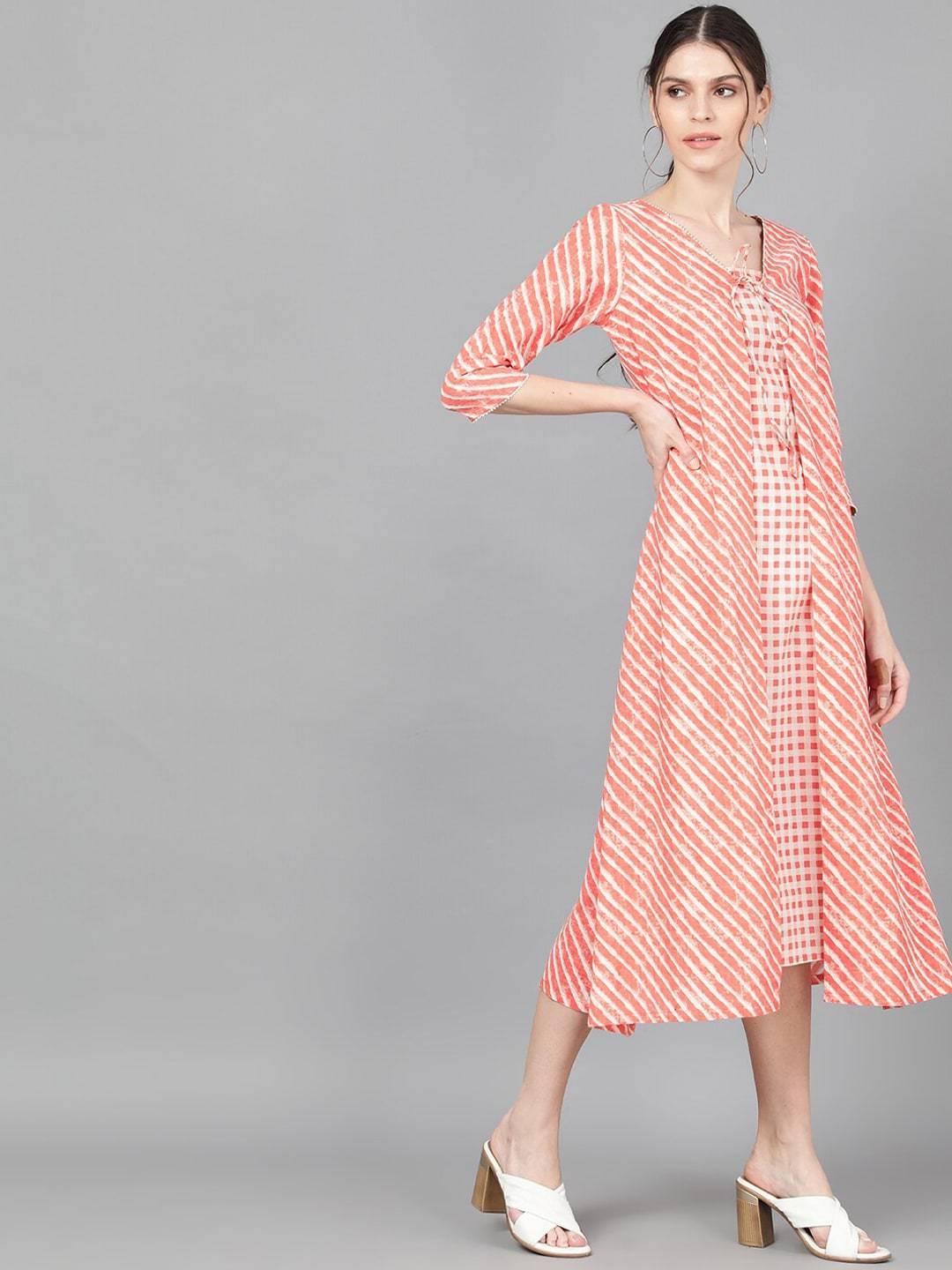 Women's  Peach-Coloured Printed A-Line Dress