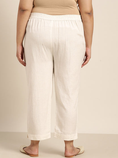 Women's Ivory Rayon Solid Straight Pants