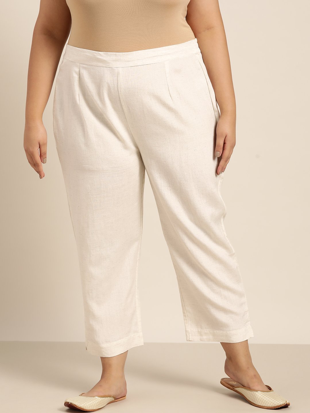 Women's Ivory Rayon Solid Straight Pants