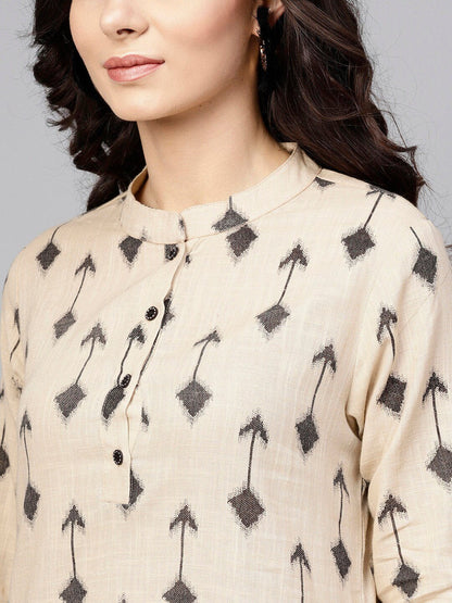 Women's Beige & Grey Printed Kurta with Salw