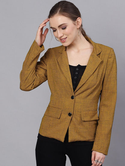Women's  Mustard Checked Gingham Checked Blazer