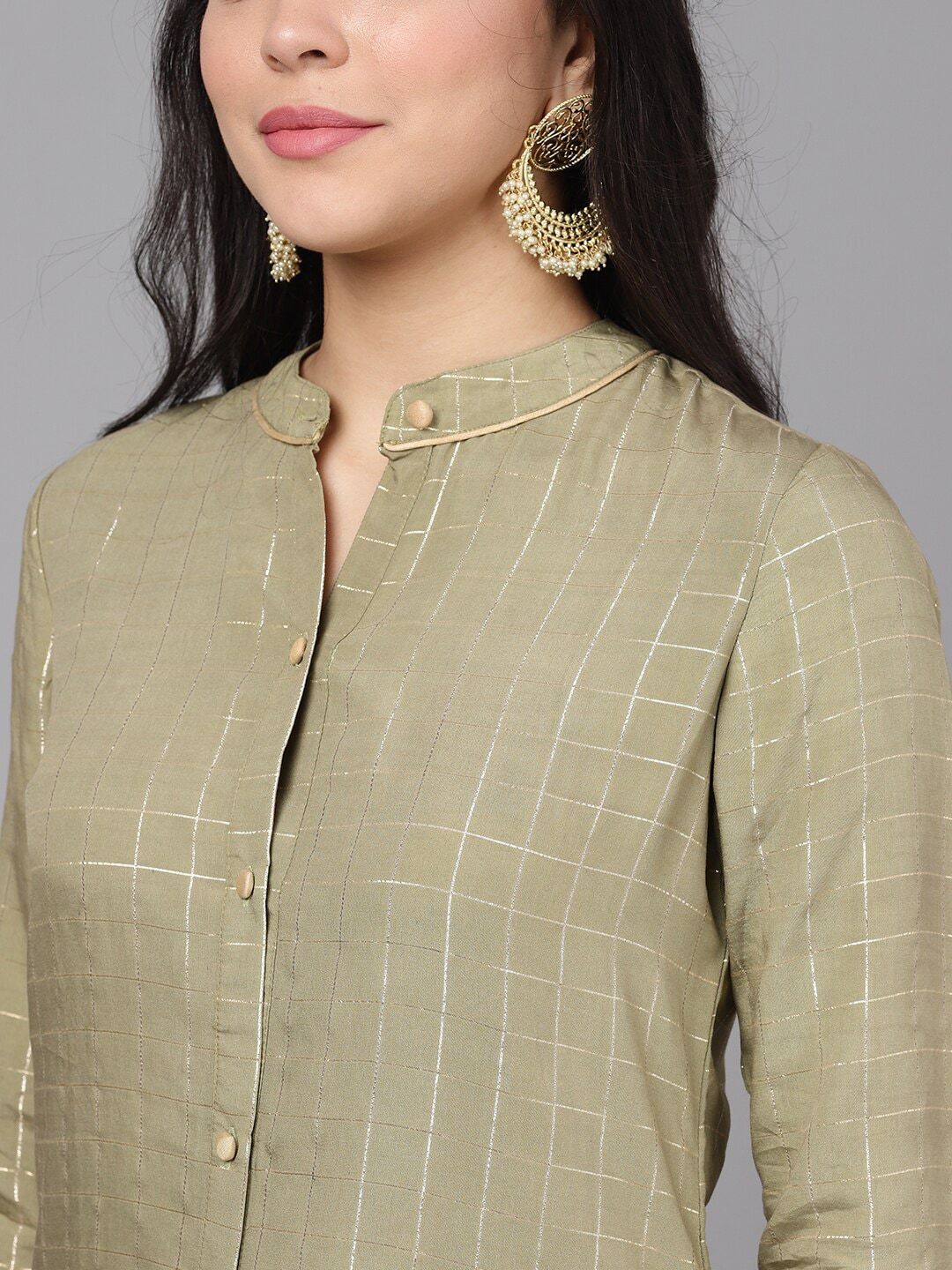 Women's  Olive Green & Gold-Coloured Printed Kurti with Palazzos