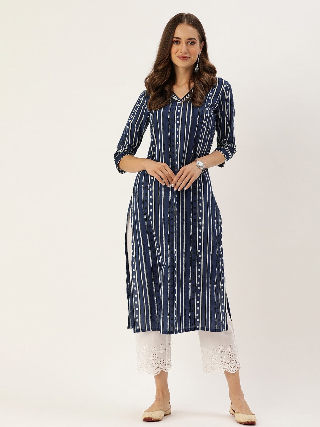 Women's Blue & White Printed Kurta