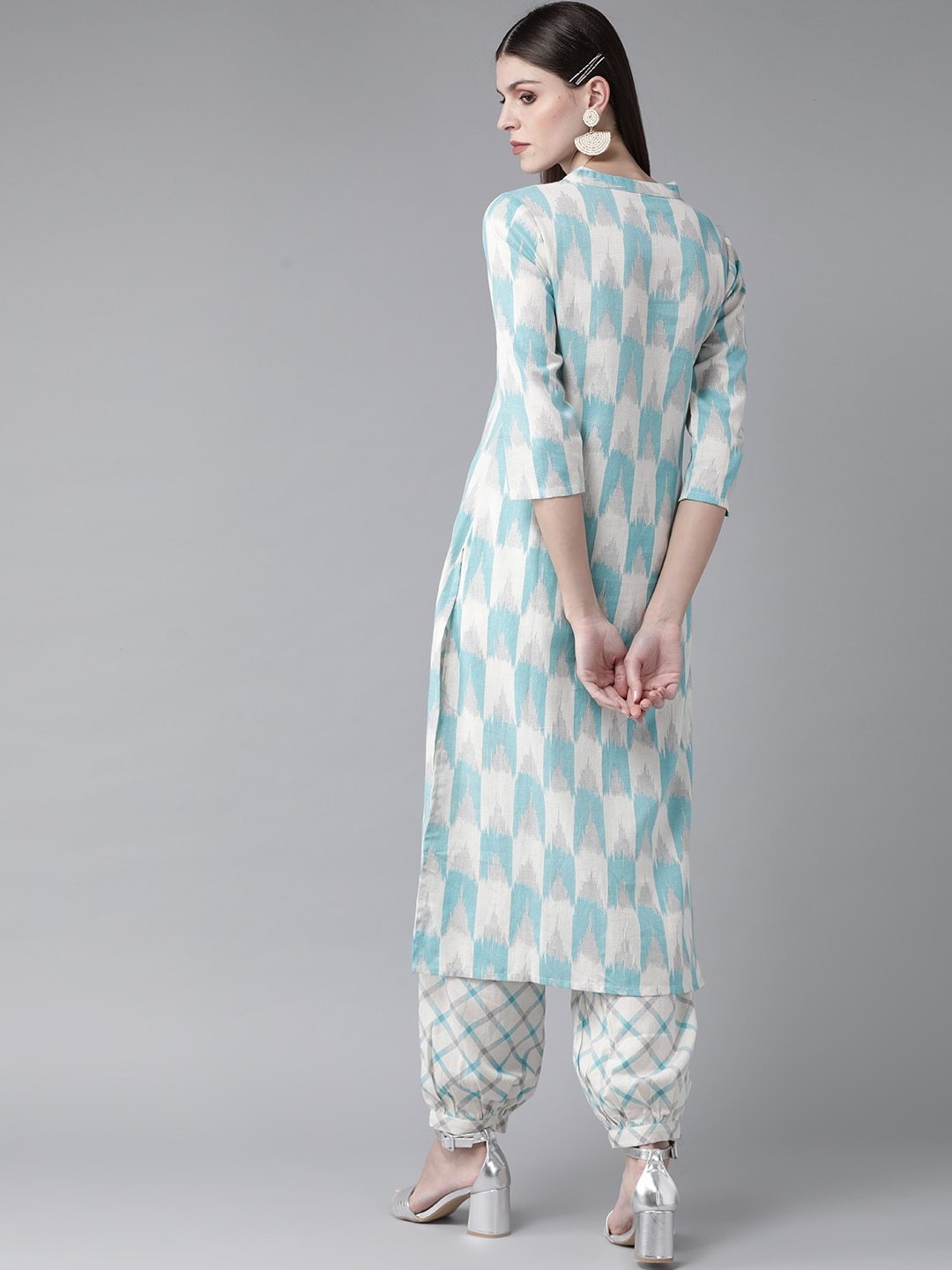 Women's  Blue & White Ikat Print Kurta with Balloon Pant