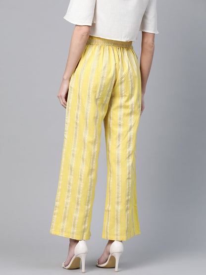 Women's  Yellow & Silver Khari Striped Straight Palazzos