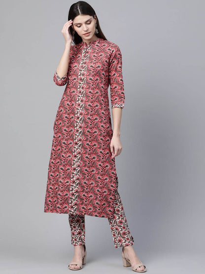 Women's  Pink & White Printed Kurta with Trousers