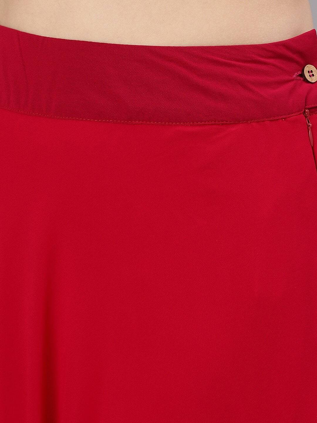 Women's  Maroon Sequence Work With Solid Flared Skirt
